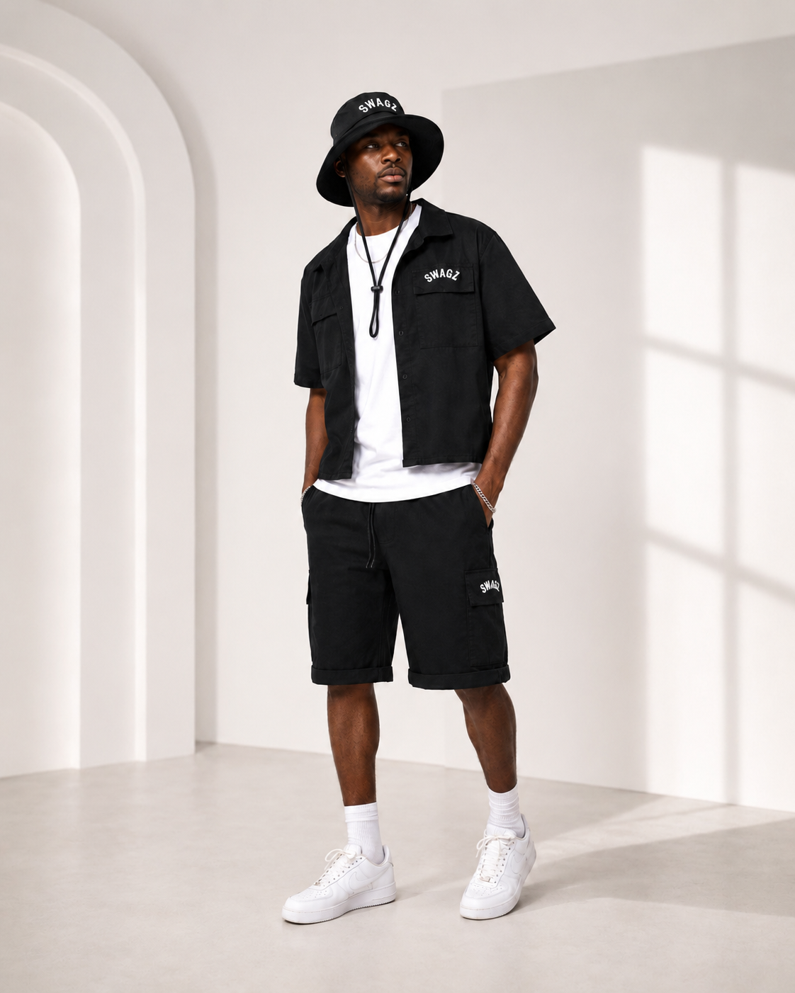 SWAGZ Men’s Shirt & Shorts Set – Black